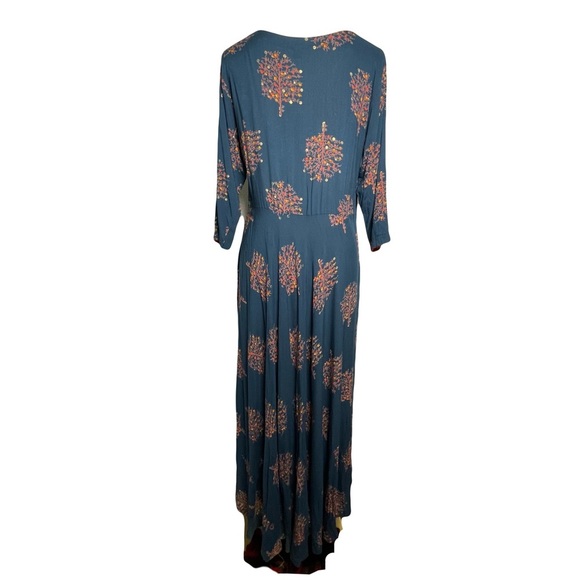 Chic and Flowy Full Length Maxi Dress Embroidered Jewel Tone Teal Blue Size XL - Picture 3 of 13